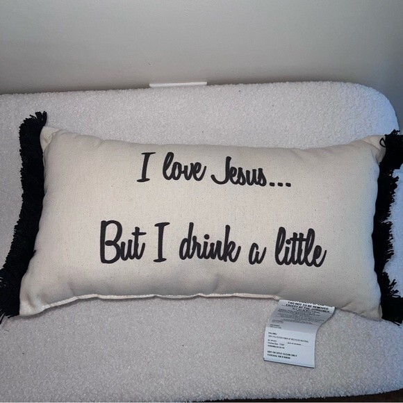 NEW! 17" I Love Jesus but I Drink a Little Cotton Rectangular PILLOW - Picture 3 of 4